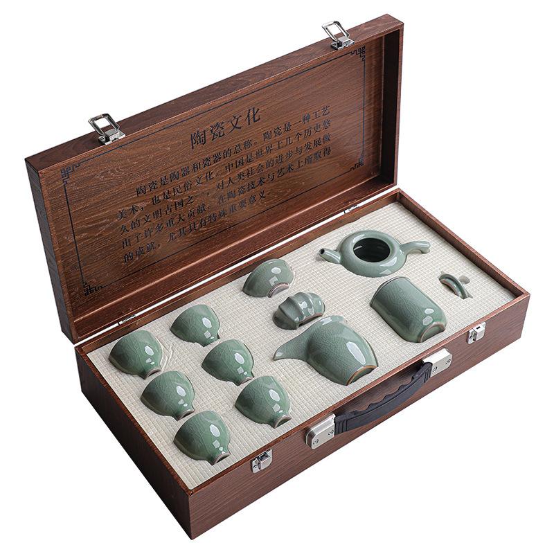 11pcs Ge kiln tea set, Kung Fu tea, high-end gift box, gift wholesale, ceramic teapot, teacup, Kung Fu household full set