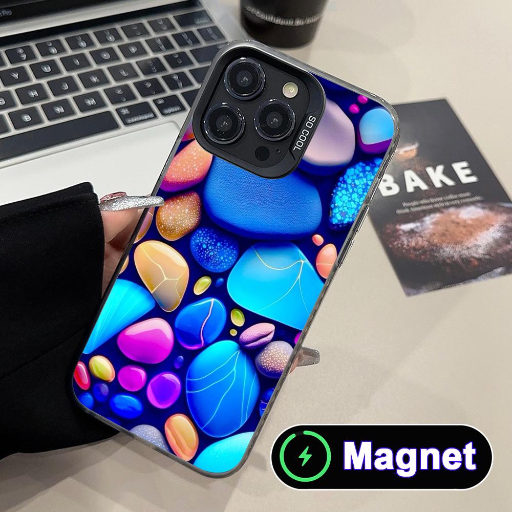 Aesthetic Stones Translucent MagSafe Mobile Phone Case for iPhone 17 16 15 14 13 12 11 Air Pro Max Plus Colorful Cover