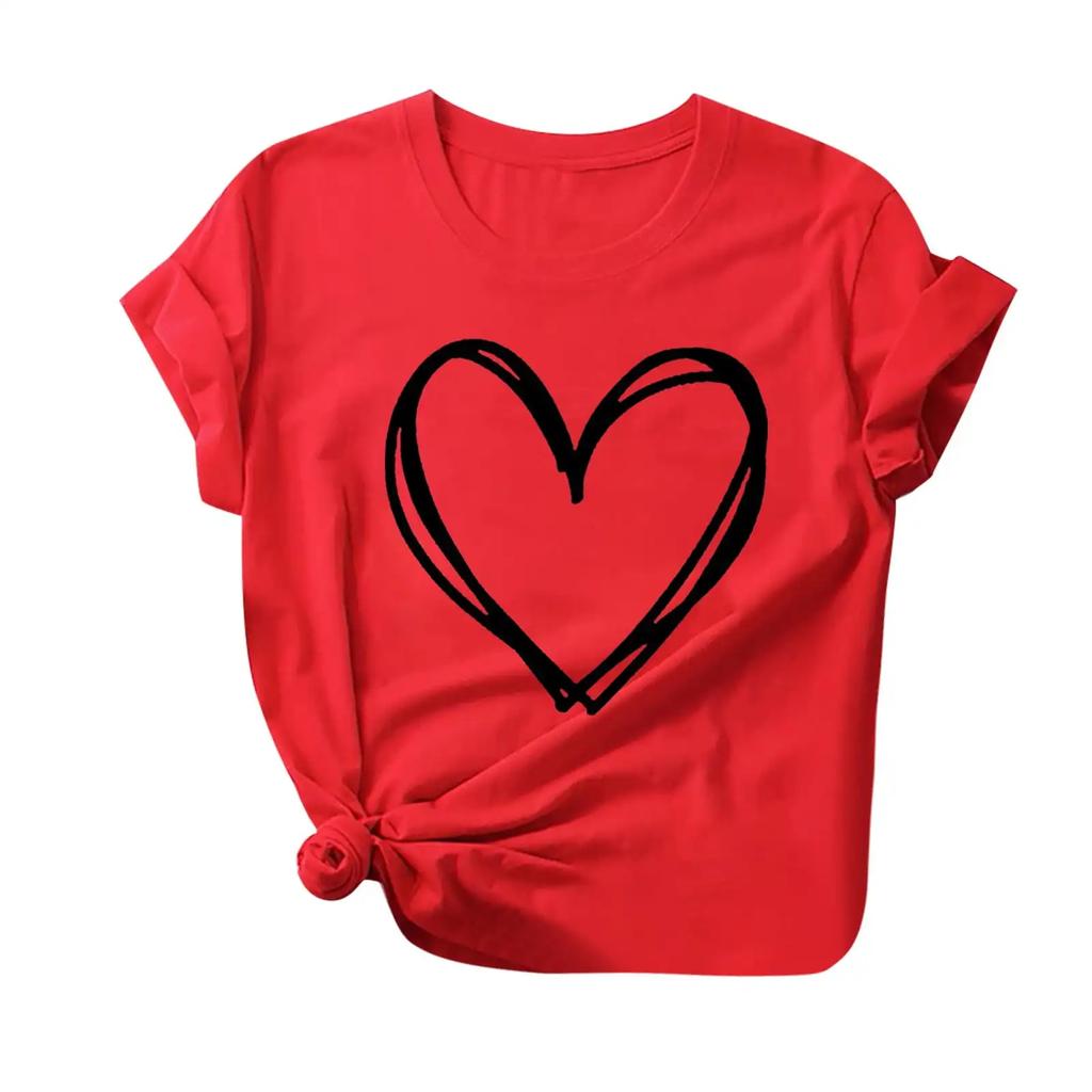 Womens Fashion Women Valentine's Day Print Sleeve T-shirt Novelty Graphic Summer Savings Clearance Summer Tops for Streetwear