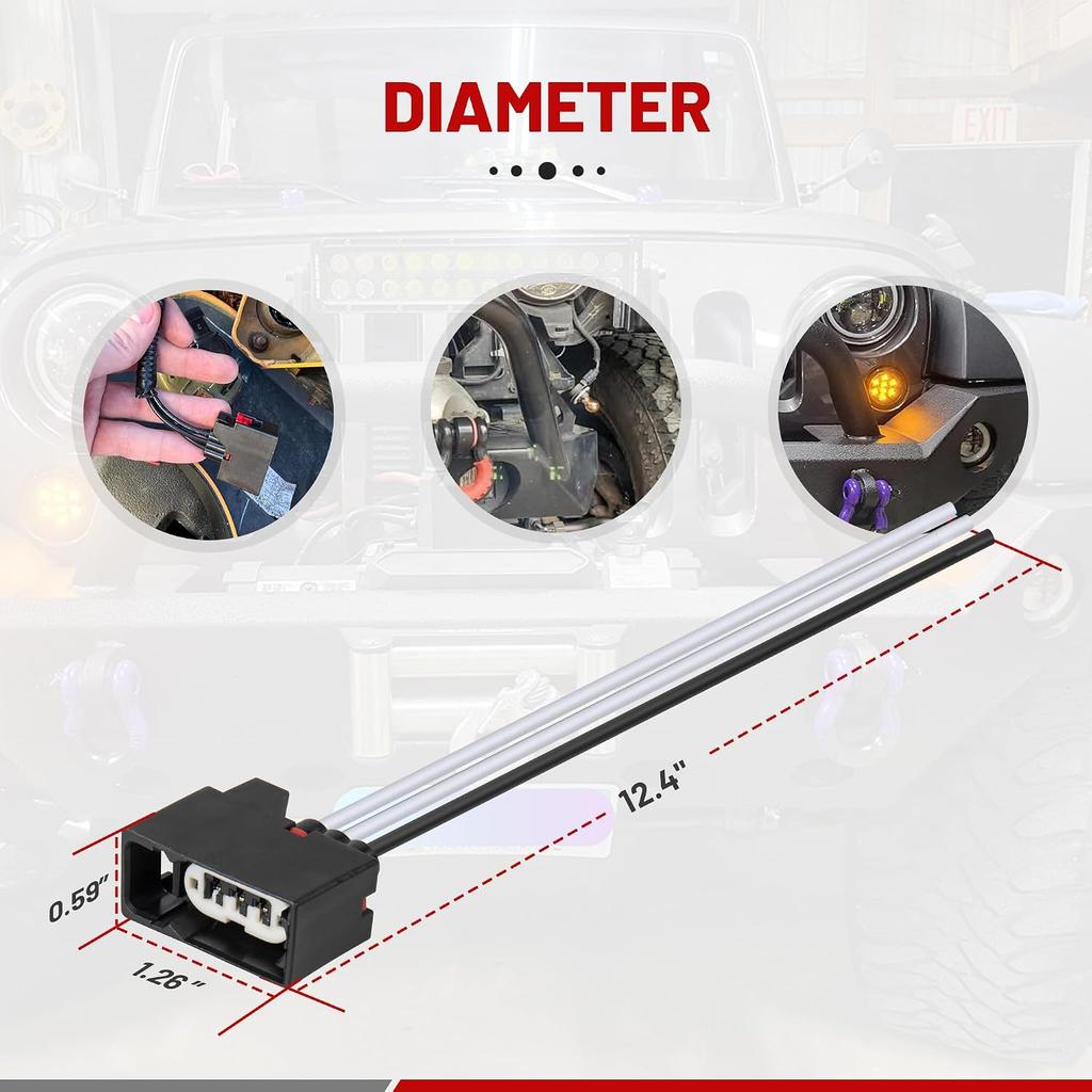 RED WOLF 2PCS Front Turn Signal Light Connector Plug Harness for 2007-2018 Jeep Wrangler JK Replacement for OE 68065016AB Front Light Pigtail Turn