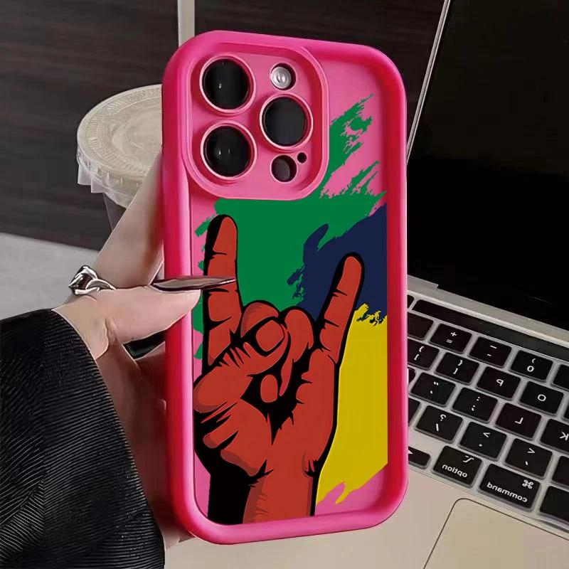 For iPhone 15 Pro Max 14 13 12 11 Cases Fashion Cool Rock Gestures Silicone Phone Cover For iPhone XS Max XR X 7 8 Plus 15 Case