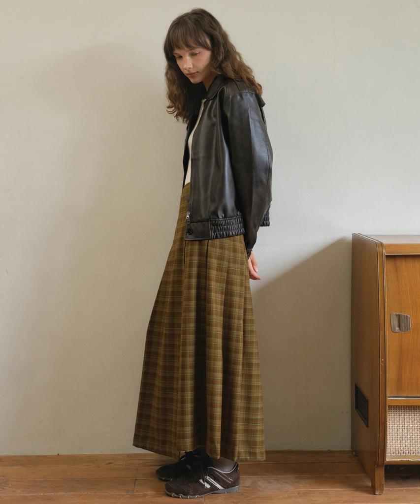 Aueonoseuteljia Vintage Side-Buckle Check Skirt_Green(O25-Sk12)