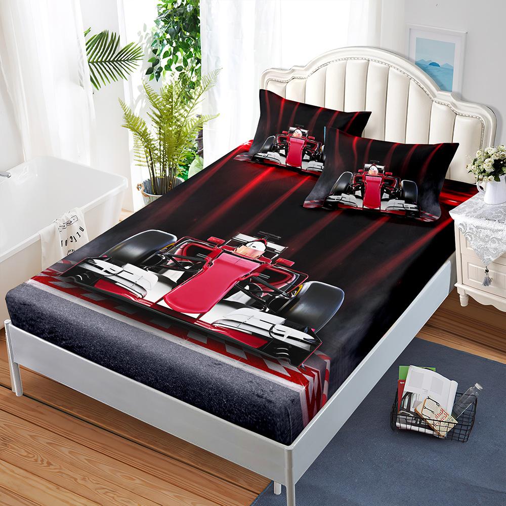 Mattress Three-Piece Set, Construction Vehicle Racing Car, Bedspread, Pillowcase, Mattress Protective Cover