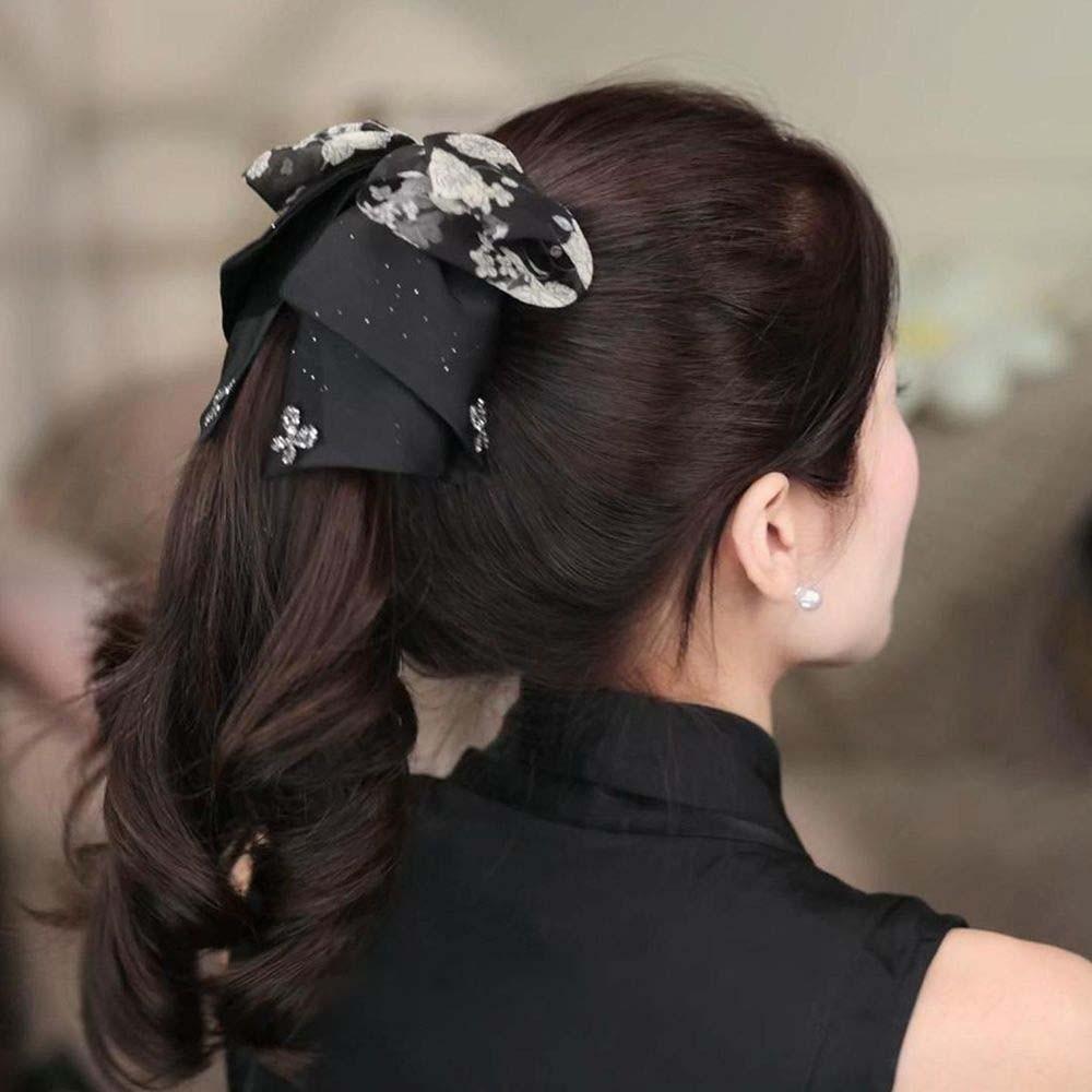 French Style Black Bow Shark Clip Elegant Women Sequin Hairgrips Shiny Rhinestone Hair Claw  Daily