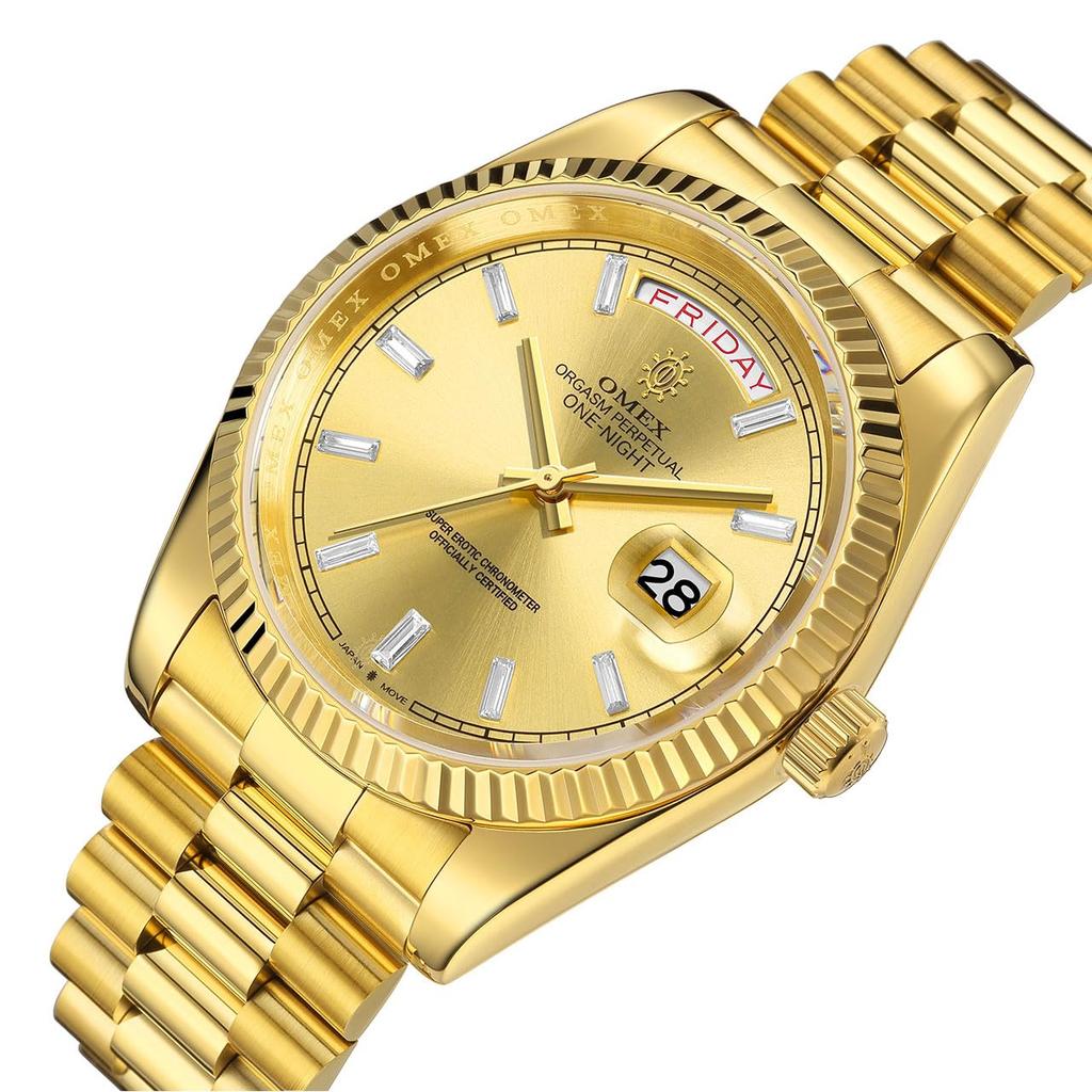 Ceas OMEX, ceas omeco, ceas omeco, omagiu, fabricat în Japonia, mecanism de lux, x ONE-NIGHT (aur aur)