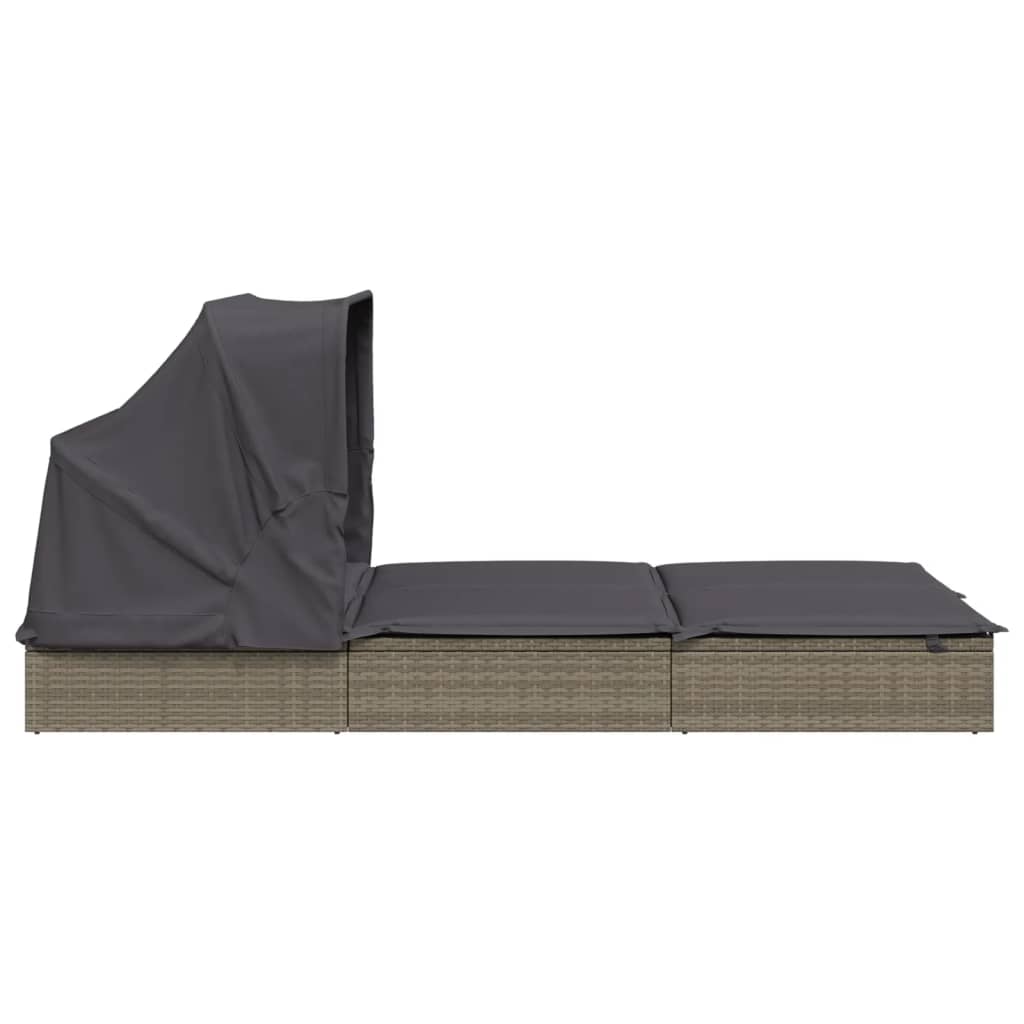 Vidaxl Leżak 2-Os., Składany Dach, Szary, 213X118X97 Cm, Polirattan