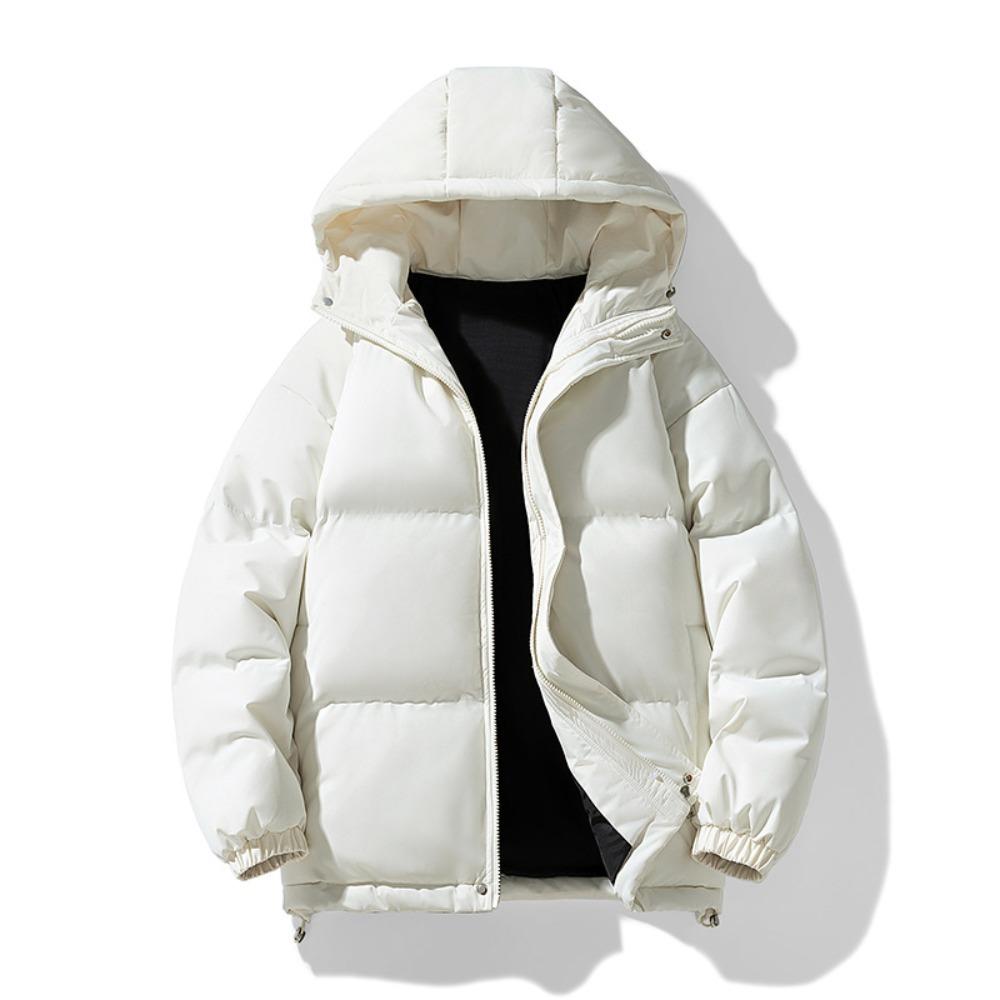 New solid color large size hooded cotton-padded jacket for men's loose sports trend student cotton-padded jacket