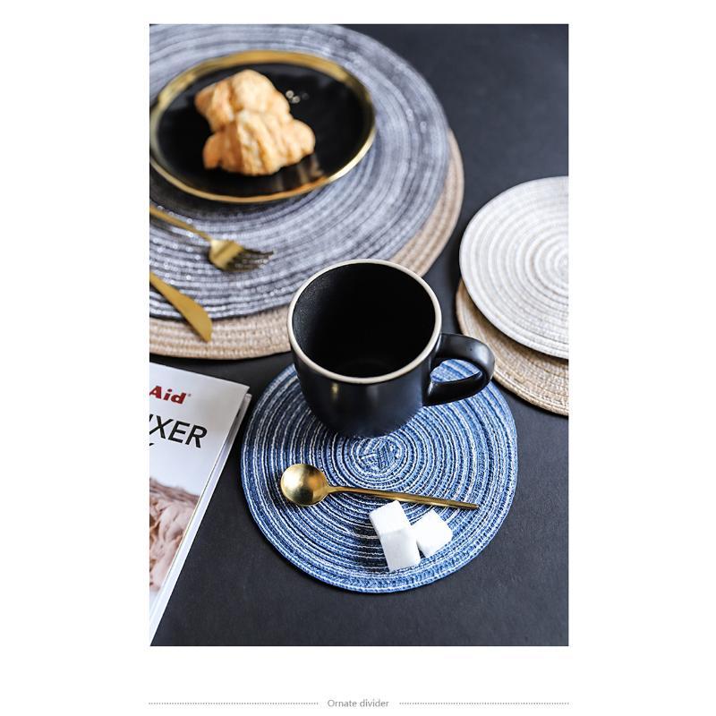 Round Table Mat Woven Ramie Placemats Anti Slip Dining Table Mats Non-Slip Tableware Bowl Pads Kitchen Drink Cup Coasters