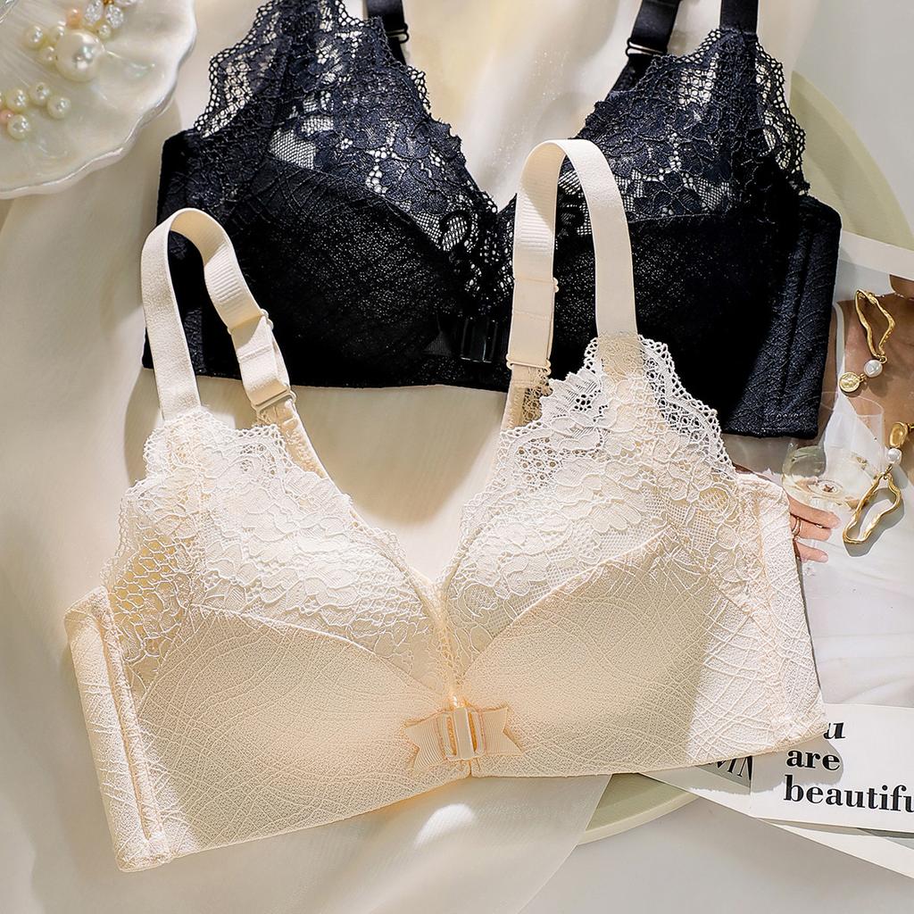 Gathering Bra Women's Front Button Bra Underwear Sexy V-shaped Bra Lace Sexy and Beautiful Back Bra Push Up Bra