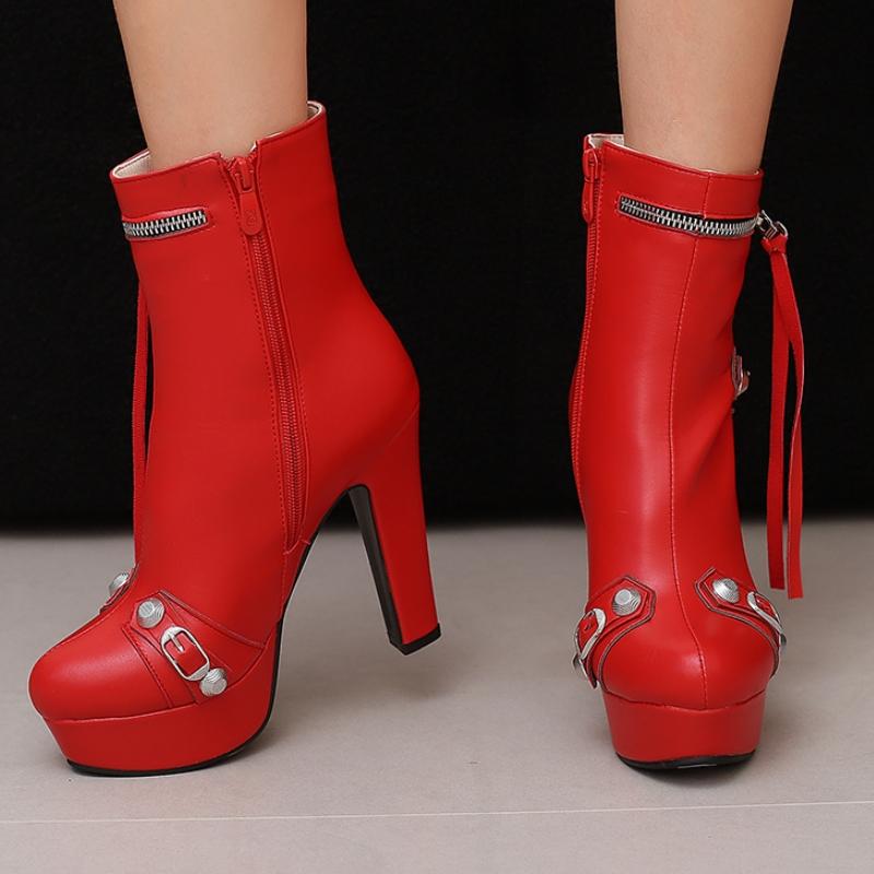 Botines de plataforma para mujer, de moda, en amarillo, rojo, negro, amarillo y blanco, con hebilla y cremallera, para baile, fiesta, invierno, talla grande 45-50