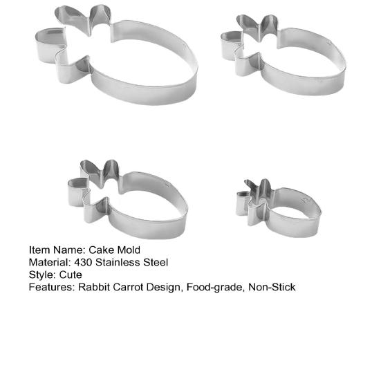 4Pcs/Set Cake Mold Rabbit Carrot Design Cookie Cutter Set Stainless Steel 430 Non-Stick Fondant Biscuit Mold