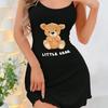 Women Suspender Skirt Ladies Short Skirt Comfortable Pajamas Leisure Homewear Sexy Outside Letters Bear Printed One-Piece-Dress