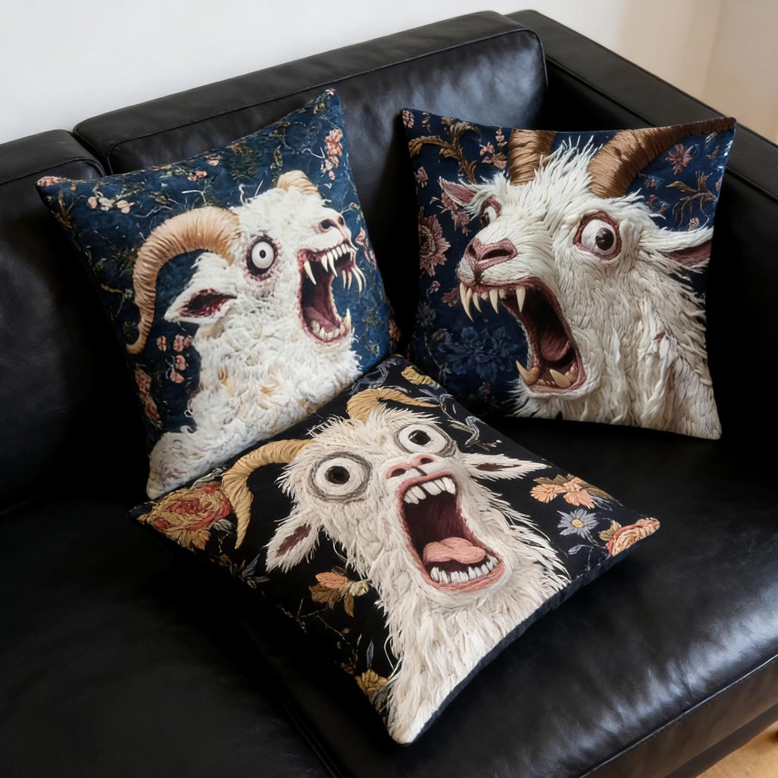 Fine Glasses Unisex 3Pcs Screaming Goat Pillow Covers 45X45cm Decorative Funny Cushion Protector For Couch Sofa Living Room Home Dorm Farmhouse