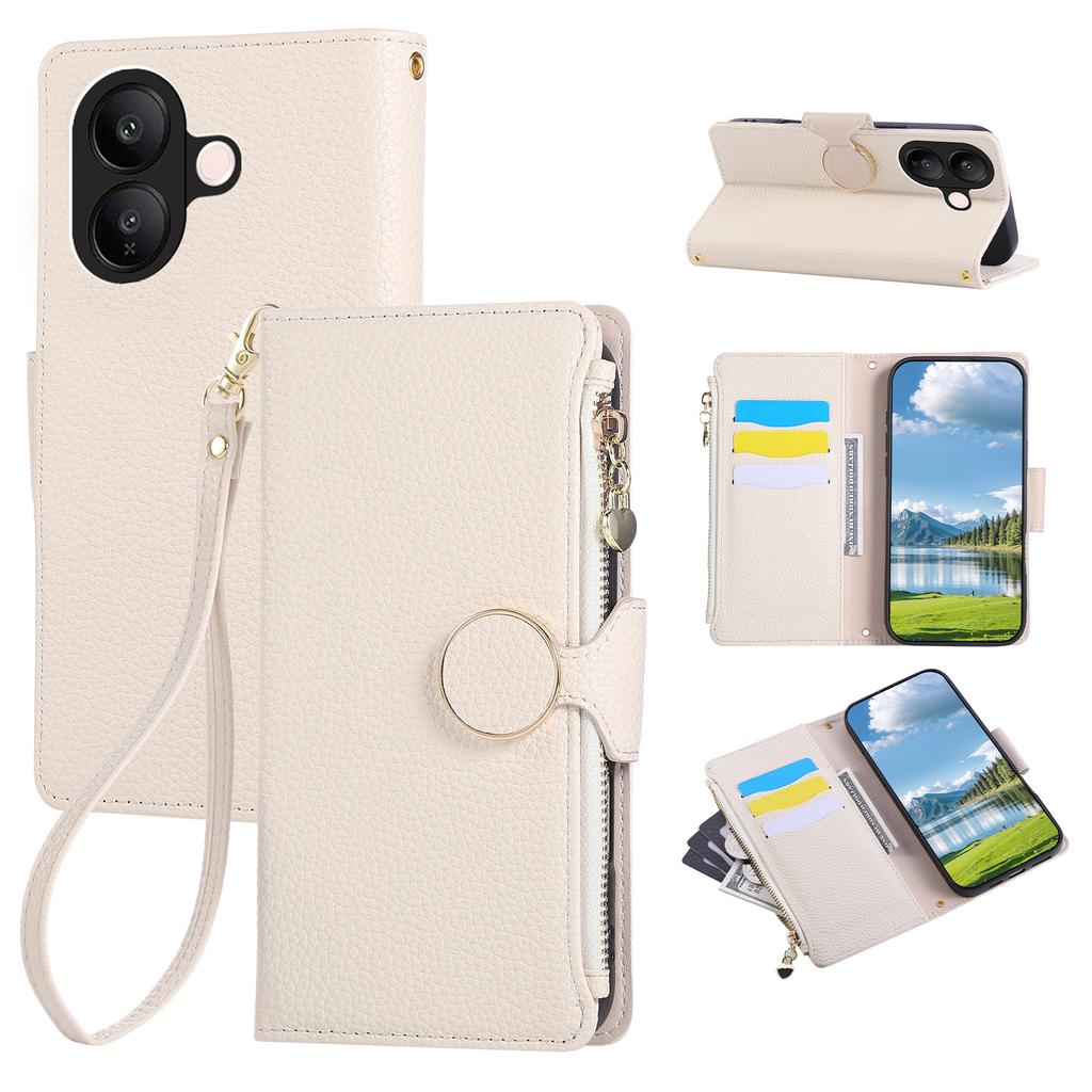 For vivo V60 Lite 5G Case Zipper Wallet Leather Phone Cover with Wrist Strap