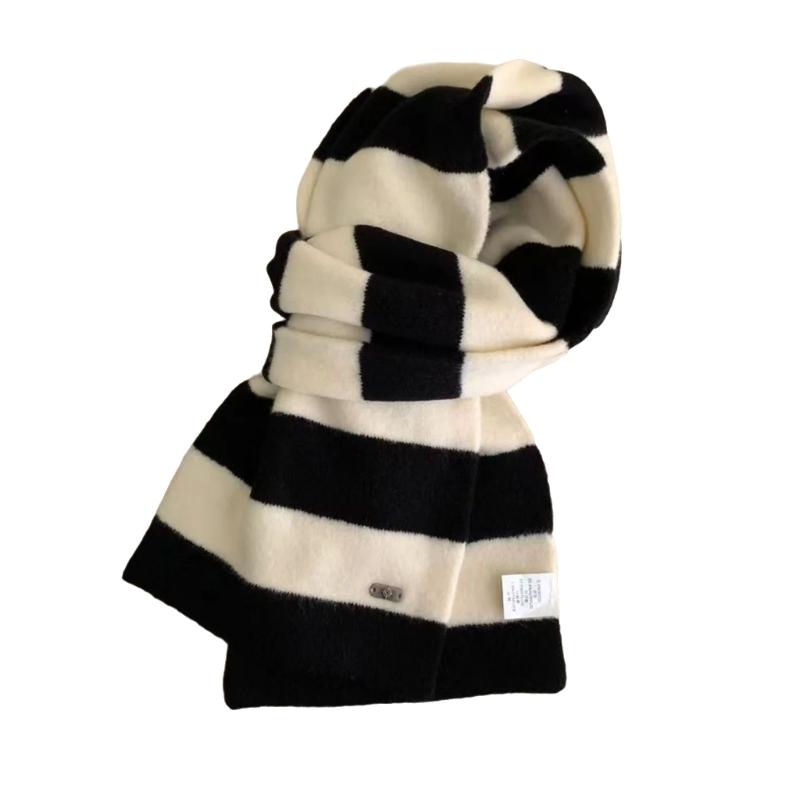 

Мягкий шарф из смесовой шерсти Унисекс Полосатый дизайн Для зимнего тепла Легкая манишка Идеально подходит для пар и повседневной носки чёрный