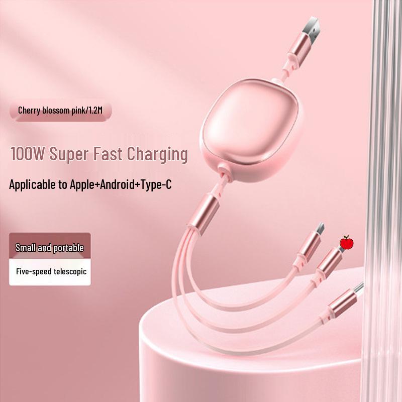 100W Retractable 3-in-1 Fast Charging Cable with Custom Logo