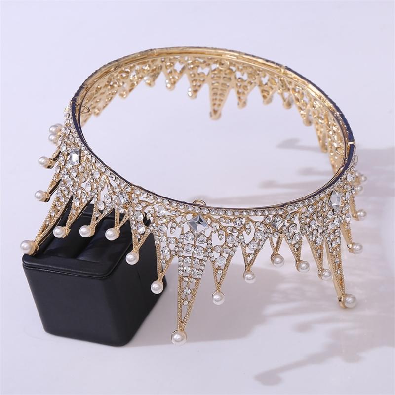Adjustable Hair Accessory with Sparkling Stones Elegant Queen Crown Decoration Unique Wedding Hairband for Bride