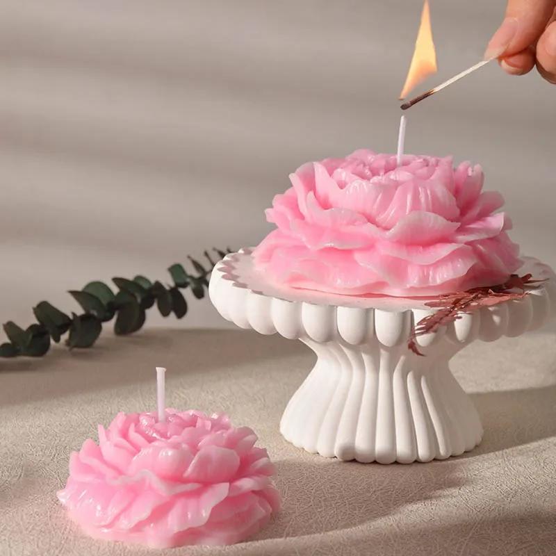 Neue 3D Rose Blume Pfingstrose Silikon Kerzenformen DIY Blume Kerze Gips Harz Seife Schokoladenherstellung Form Valentinstagsgeschenk