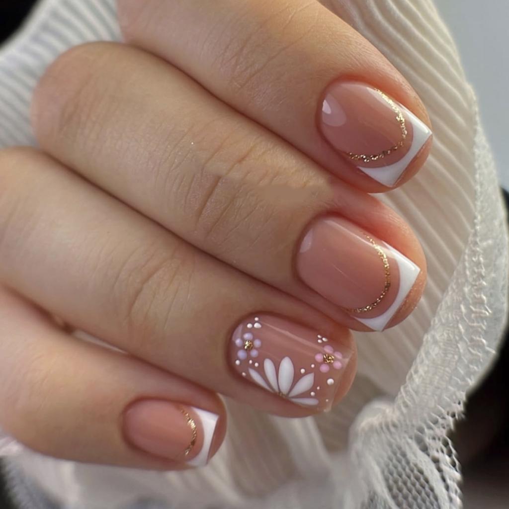 24 Stück Einfache Rosa Blume Falsche Nägel mit Quadratischem Kopf Design Kurz Mode Press-On Falsche Nägel Tragbare Vollabdeckung Nagelkunstspitzen