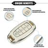 Key Fob Cover Compatible for Hyundai Elantra, 5 Buttons Silver Tone Edge Fashion Soft TPU White Remote Keyless Smart Key Fob Case Protection Shell