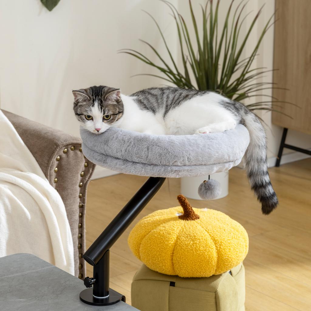 Cat Desk Bed, Cat Hammock 360 degrees Rotatable Adjustable for Window, Table, Work, Grey