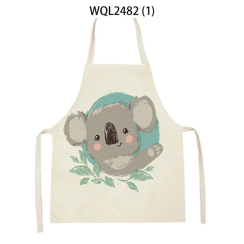 Cute Koala Giraffe Print Kitchen Apron for Women Kids Linen Bib Home Cleaning Apron Household Cooking Baking Accessories
