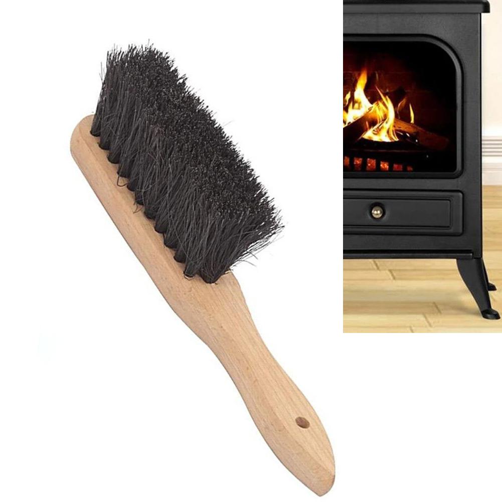 Fireplace Brush Oblong Soft Bristle Wooden Handle Shape