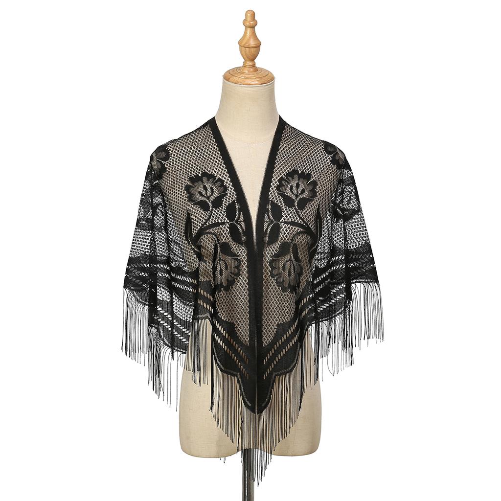 Spanish Mantilla Lace Veil Chapel Scarf For Church Ramadan Hollow Out Embroidery Tessles Stoles Muslim Women Luxury Turban