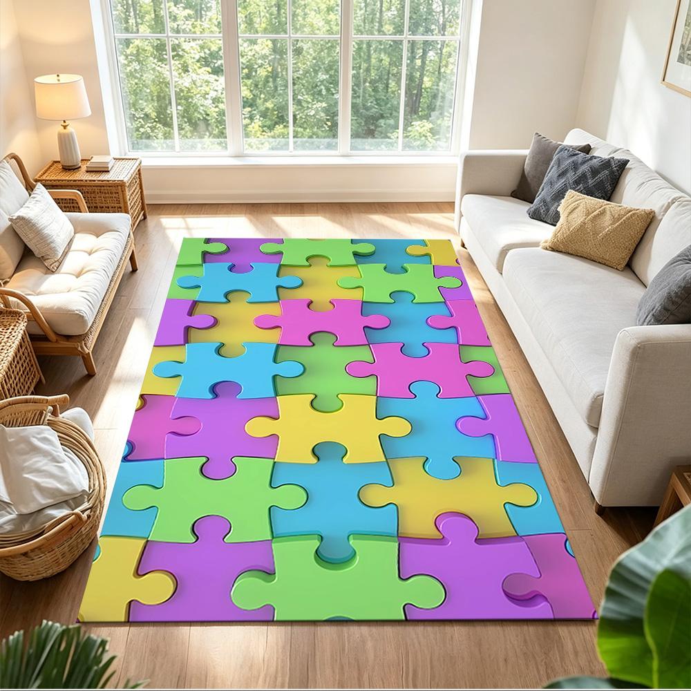 Colorful Puzzle Pattern Background Non-Slip Home Carpet Design for Office Decor Living Room Bedroom Gift