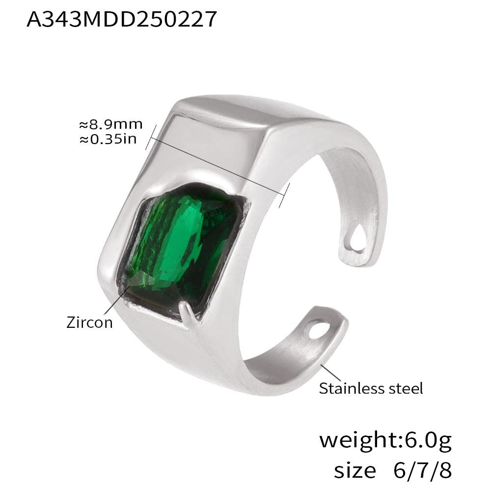 Elegant Qiong Yao French-Style Green Zircon Ring, Durable Gold-Plated Titanium Steel, Available Now Size 8