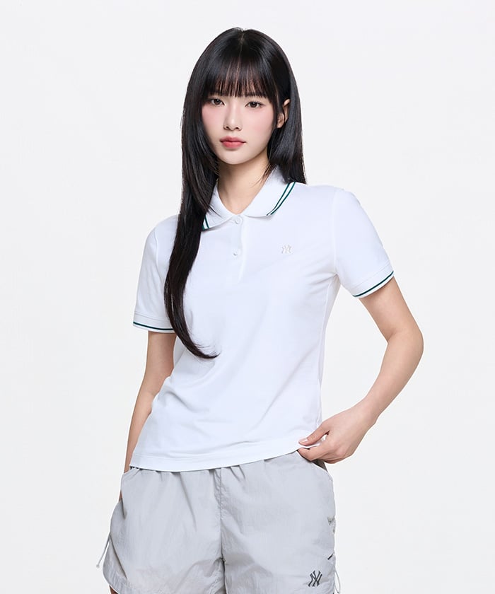 Emelbi Women'S Varsity Sportive Jersey Collared T-Shirt Ny (White)