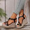 2024 Summer High Quality Women's Shoes Fashionable Open Toe Color Block Wedge Straight Open Channel Women's High Heel Sandals