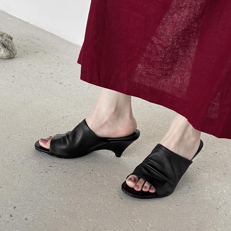 Fashion 2025 Summer Women Shoes Peep Toe Women Sandals Genuine Leather Women Slippers Elegant Gladiator Mules High Heels Party Shoes
