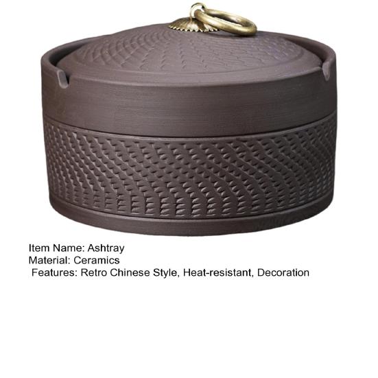 Yousheng Ceramic Ashtray with Lid Retro Chinese Style Windproof Heat-resistant Ash Holder Portable Travel Home Office Outdoor Ash Storage Tray