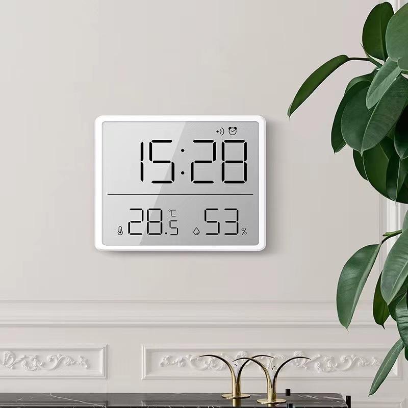 3-in-1 Smarte Digitaluhr - Temperatur- und Luftfeuchtigkeitsanzeige + Wecker - Ultradünne Klebehalterung für Wand- oder Tischmontage