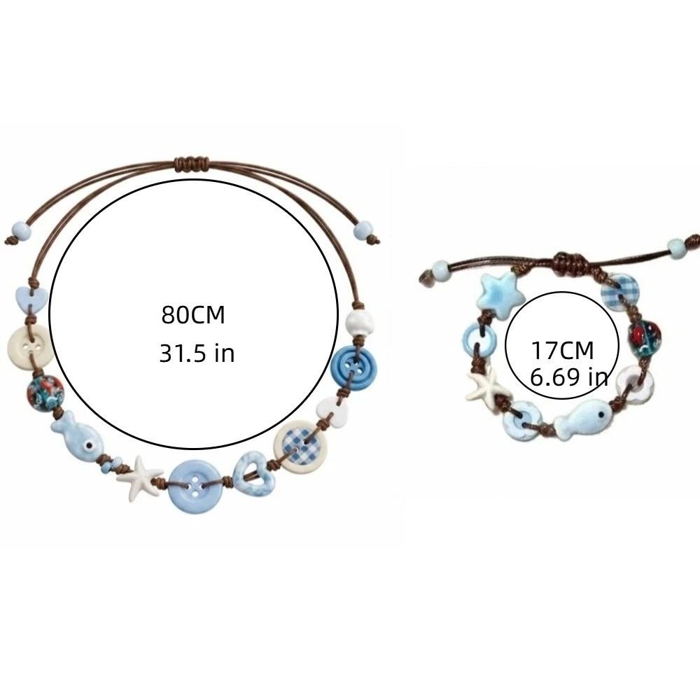 Bohemian Adjustable Ceramic Bracelet Beads Braided Rope Woven Bracelet Romantic Cute Starfish Necklace Vacation