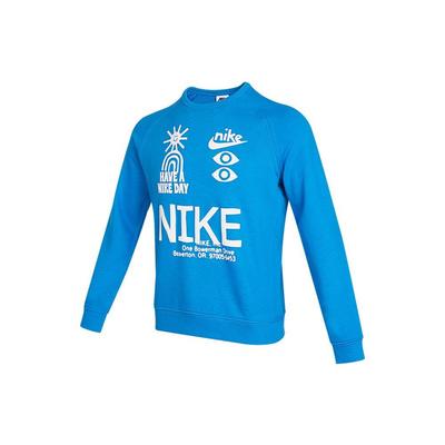 Nike Logo Letter Print Round Neck Pullover Long Sleeve Sweatshirt Kids Sweatshirt Blue DQ8821-435