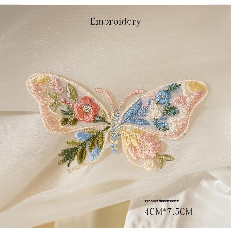 Iron On Patches Cute Waterproof Flower Butterfly Embroidery Heat Transfer Applique for Outdoor Bag Camping Gear Decoration