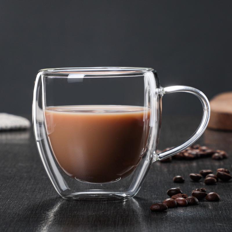 Egg-Shaped Double-Walled Borosilicate Glass Cup with Handle - Insulated for Coffee or Milk.