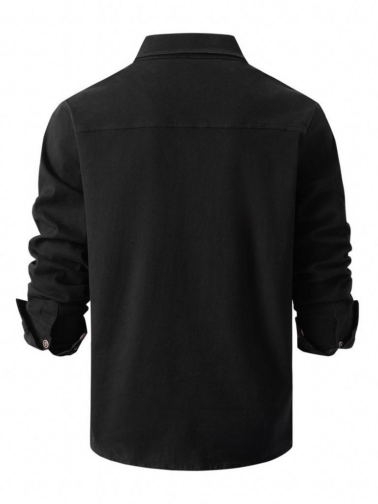 European Style Men's Washed Stretch Cotton Business Casual Long Sleeve Shirt