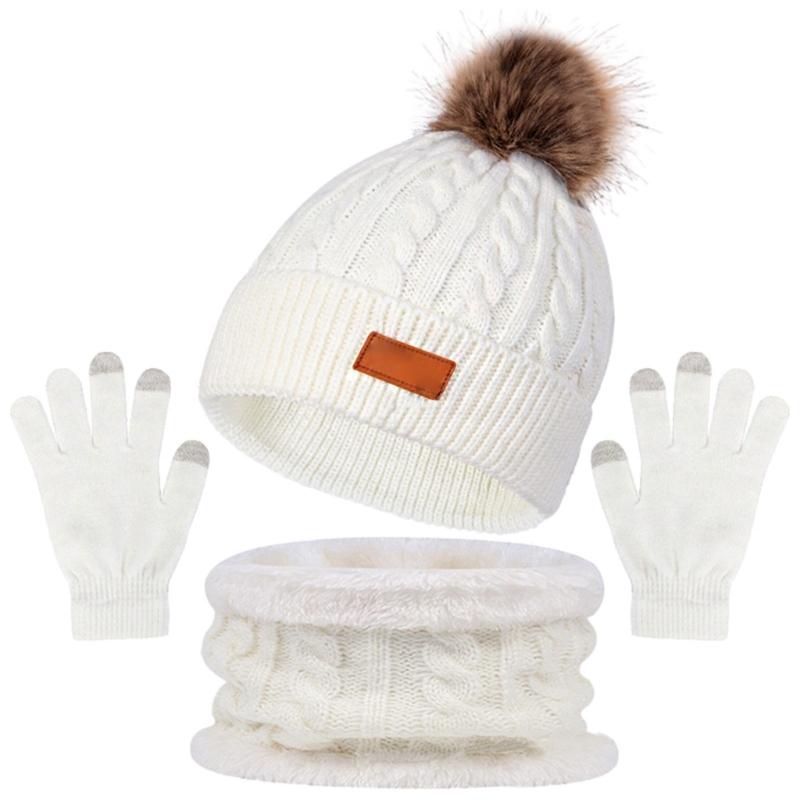 Winter Knitted Hat Scarf Glove Set Unisex Teenager Hat Warm Plush Scarves for Adults Warm Wool Accessory