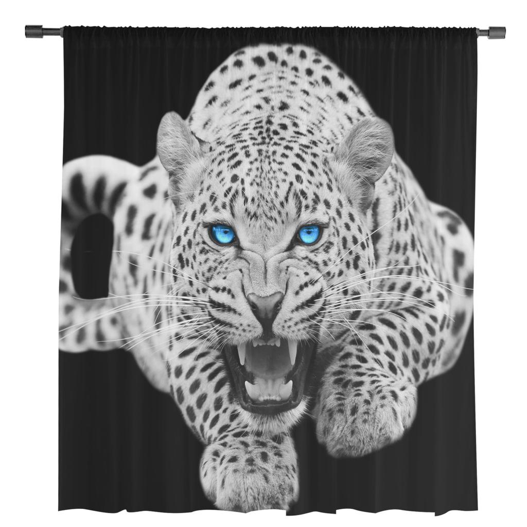 Leopard With Blue Eyes Chiffon Sheer Curtains for Living Room Bedroom Home Decoration Window Voile Tulle Curtain Drapes