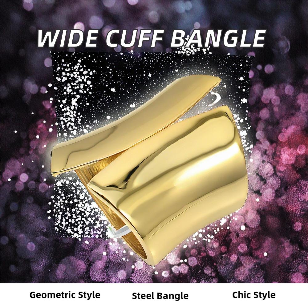 Wide Large Stainless Steel Alloy Silver Plated Asymmetric Geometric Big Cuff Bangle Bracelet Punk Simple Bangles Women