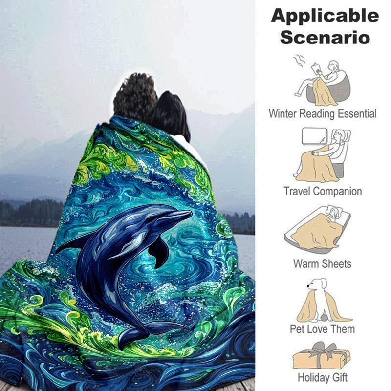1 Stück Leichtgewichtige Flanelldecke mit Delfin-Aufdruck, Bequeme und Warme Decke, für Camping, Sofa, Bett und Couch, Büro, für Alle Jahreszeiten