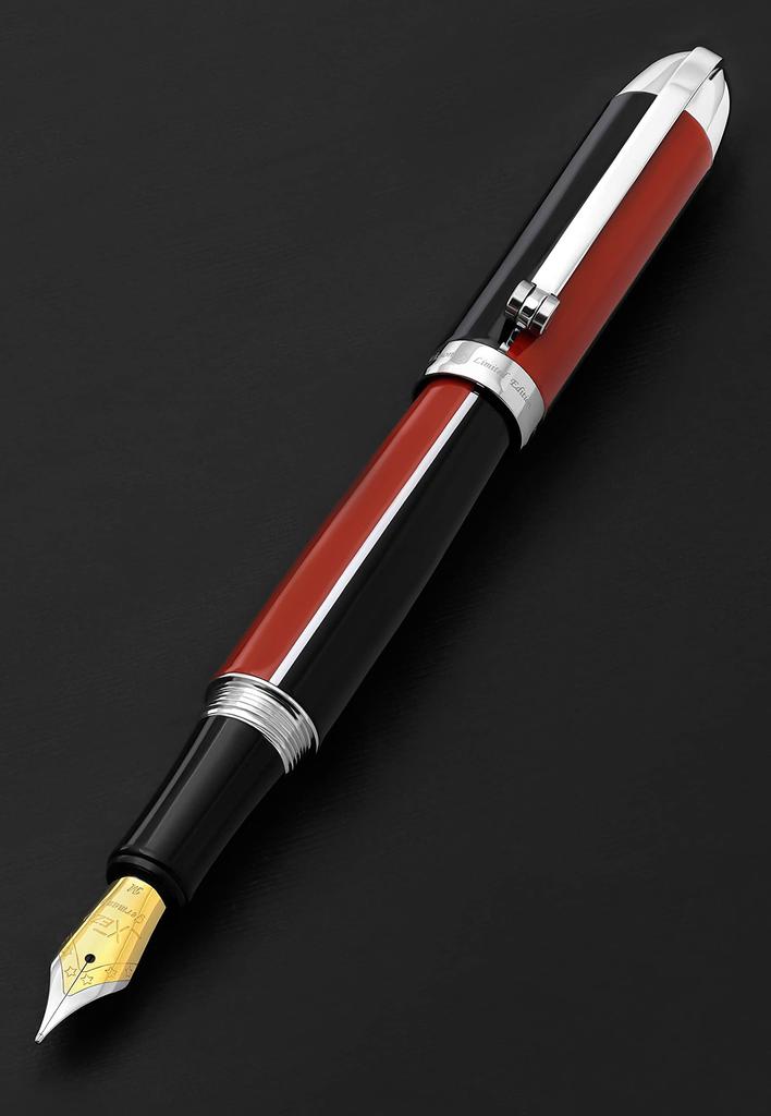 Xezo Wizjonerski długopis wieczny ze stalówką średnią Czerwony i czarny Edycja limitowana Pióro zakręcane. zabarwienie. 500, ponumerowany. Ręcznie. czapka.