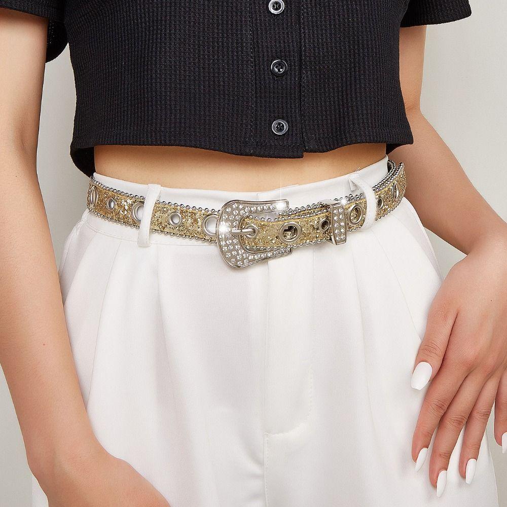 Ремень из искусственной кожи со стразами, блестящий пояс с кристаллами ...