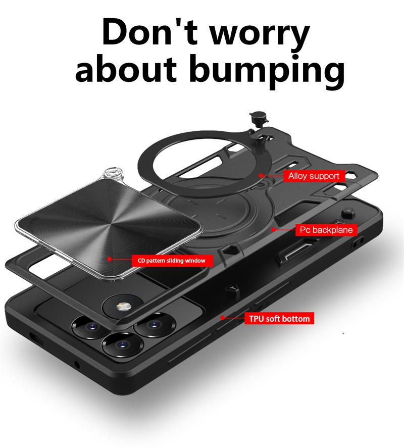 Magnetic Ring Stand Armor Funda for Xiaomi Poco F6 Pro Case Slide Camera Lens Cover for Poxo Poko Little F 6 Pro F6Pro Pocof6 5G