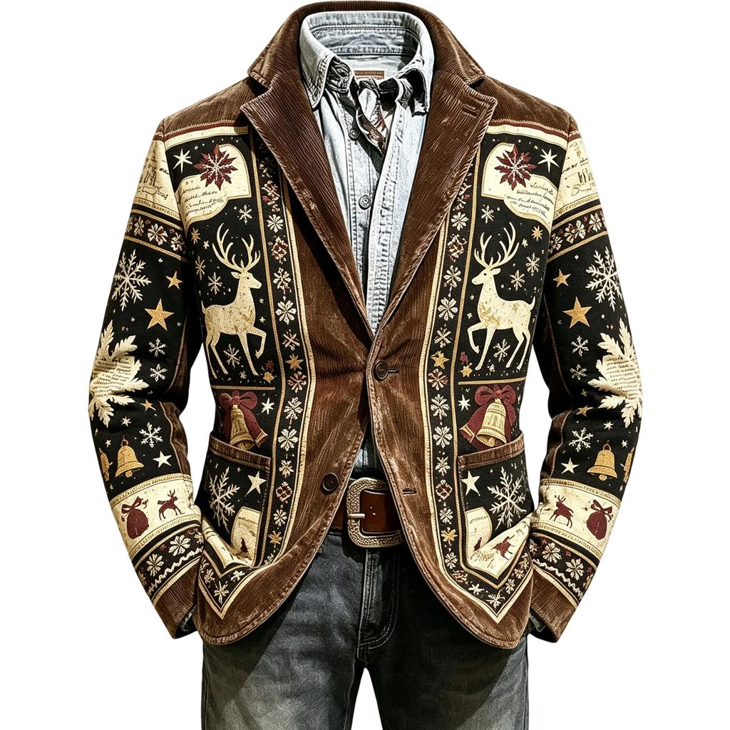 Heren Corduroy Business Casual Pakjas met Kerstprint voor Feestdagen