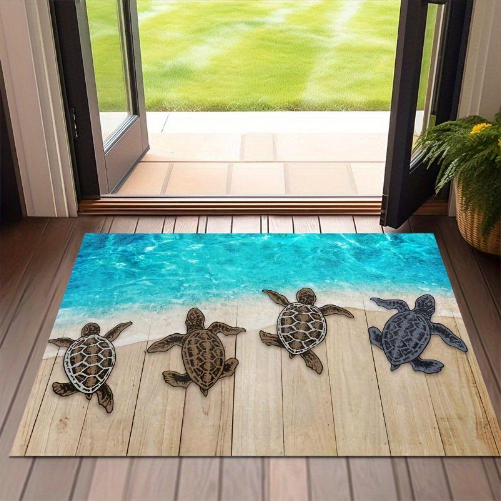 Coastal Sea Turtle Welcome Doormat, Non-Slip Durable Rug for Indoor Outdoor Patio Bathroom Home Decoration