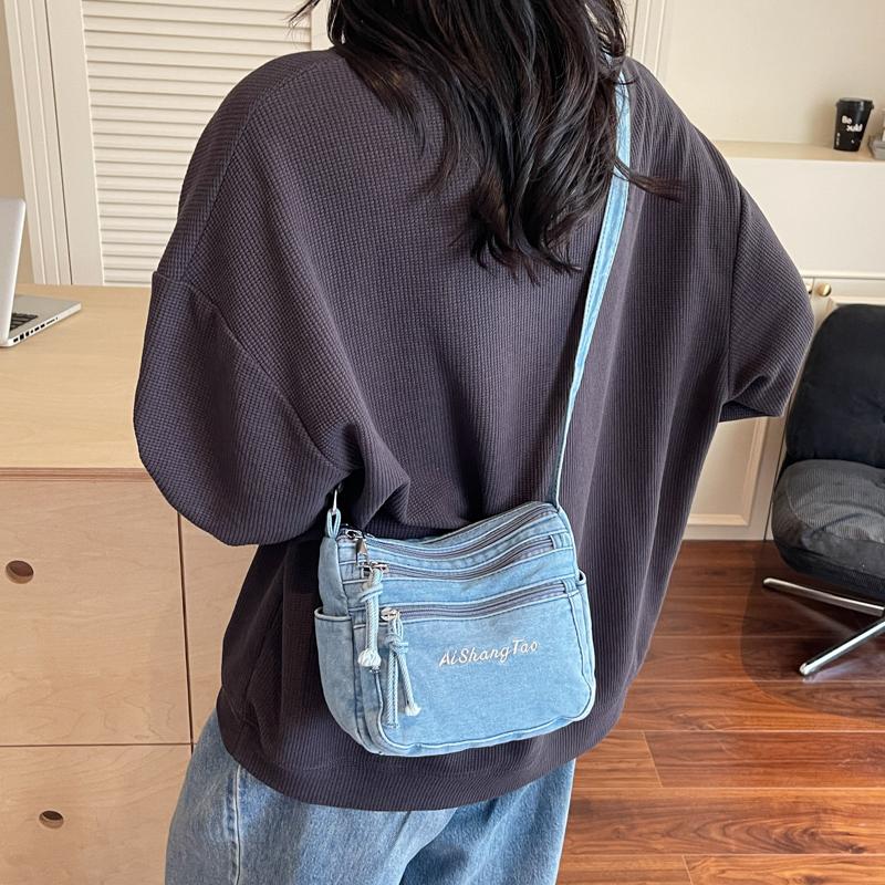 Denim Bag Women's Multi-Layer Crossbody Bag Mobile Phone Bag Shoulder Small Square Bag